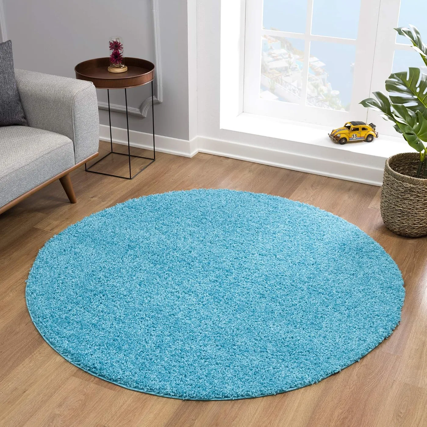 Runder Shaggy-Teppich Aqua