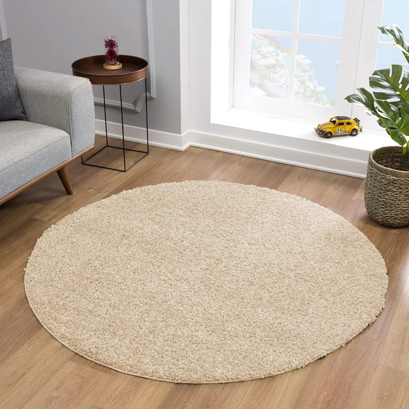 Runder Shaggy-Teppich Beige