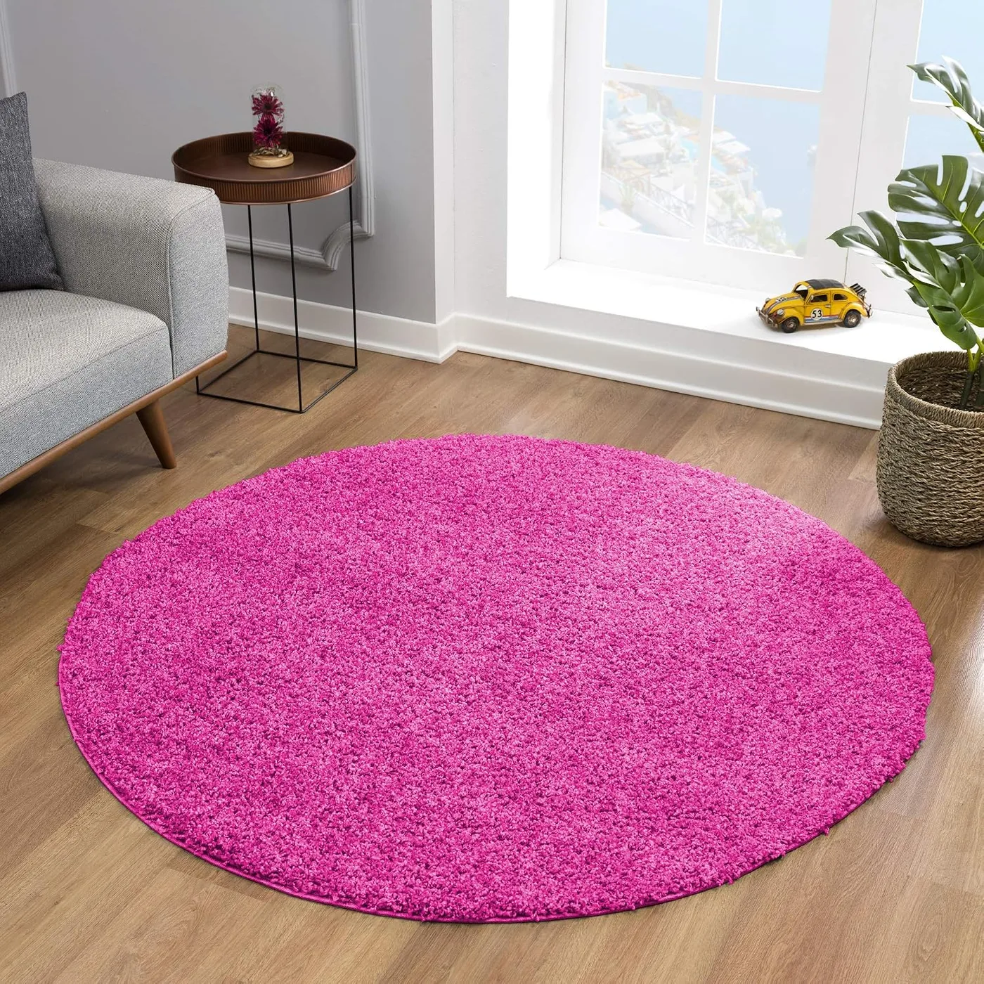 Runder Shaggy-Teppich Pink